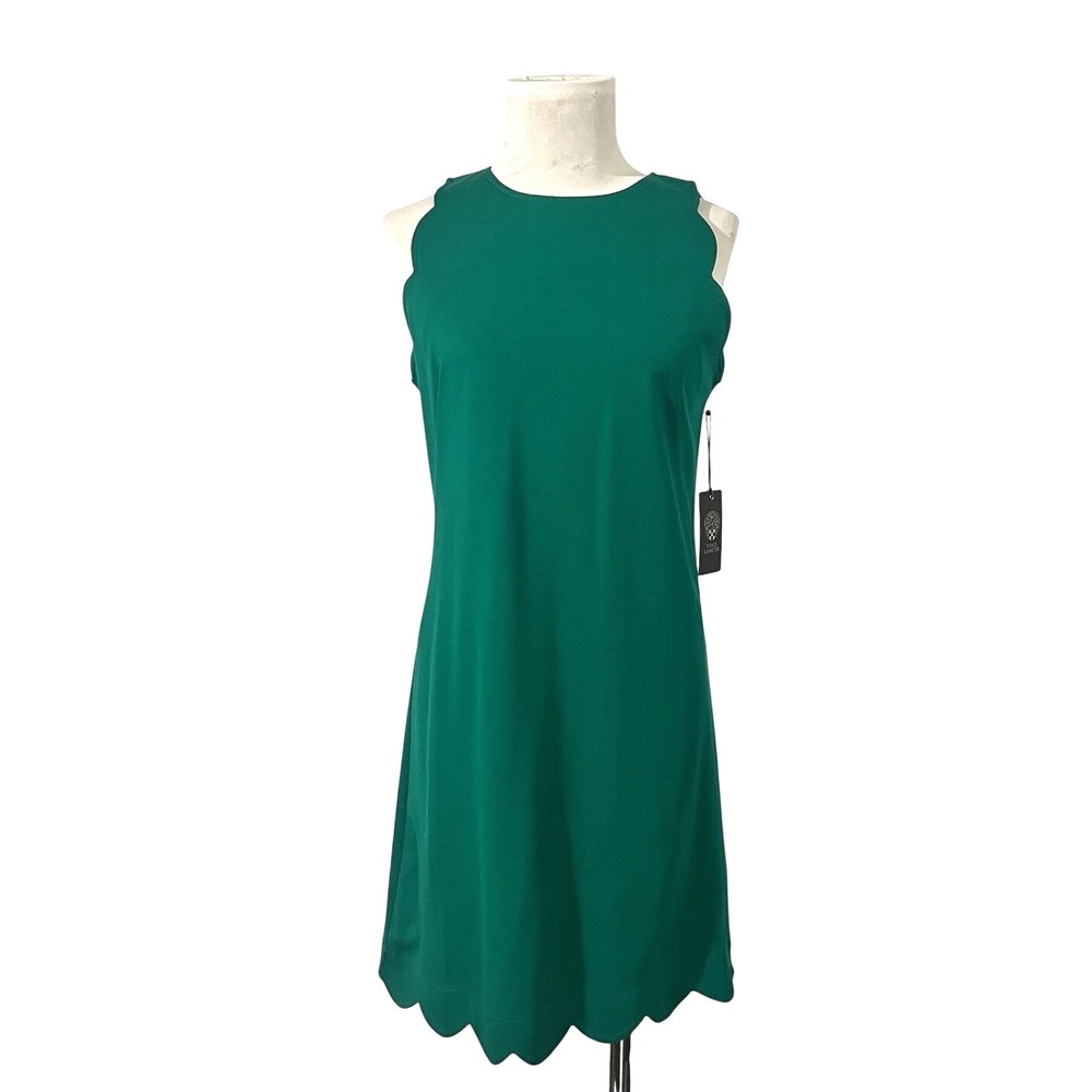 New Vince Camuto Women's Green Scalloped Sleeveless Shift Dress Size 8